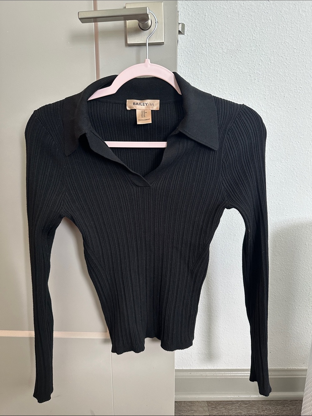 Bailey 44 Black Ribbed Long-Sleeve Polo Top